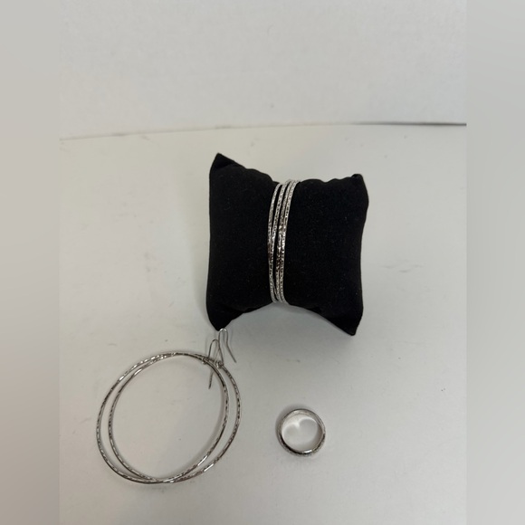 Silver Jewelry Set: Hoop Earrings 4 bangles and Ring